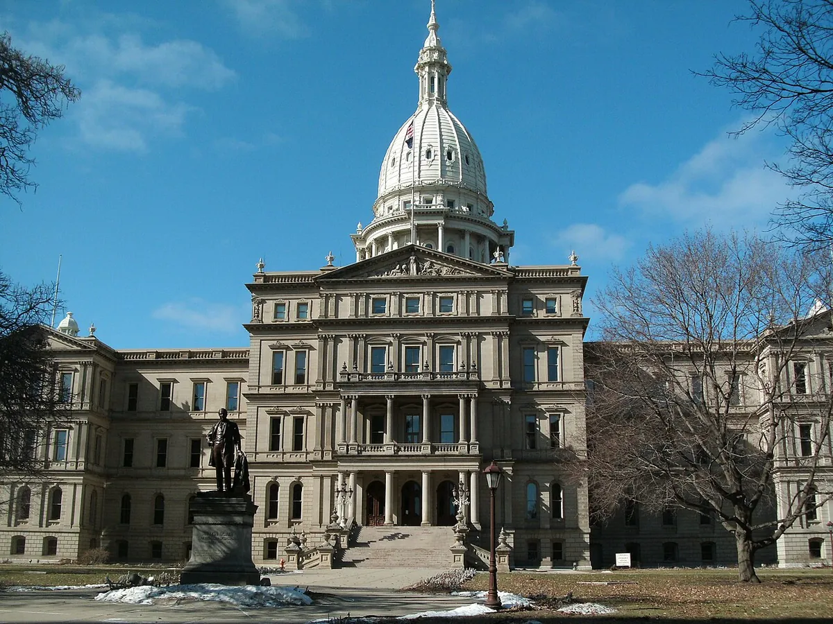 The Michigan State Capitol in Lansing, seen from outside