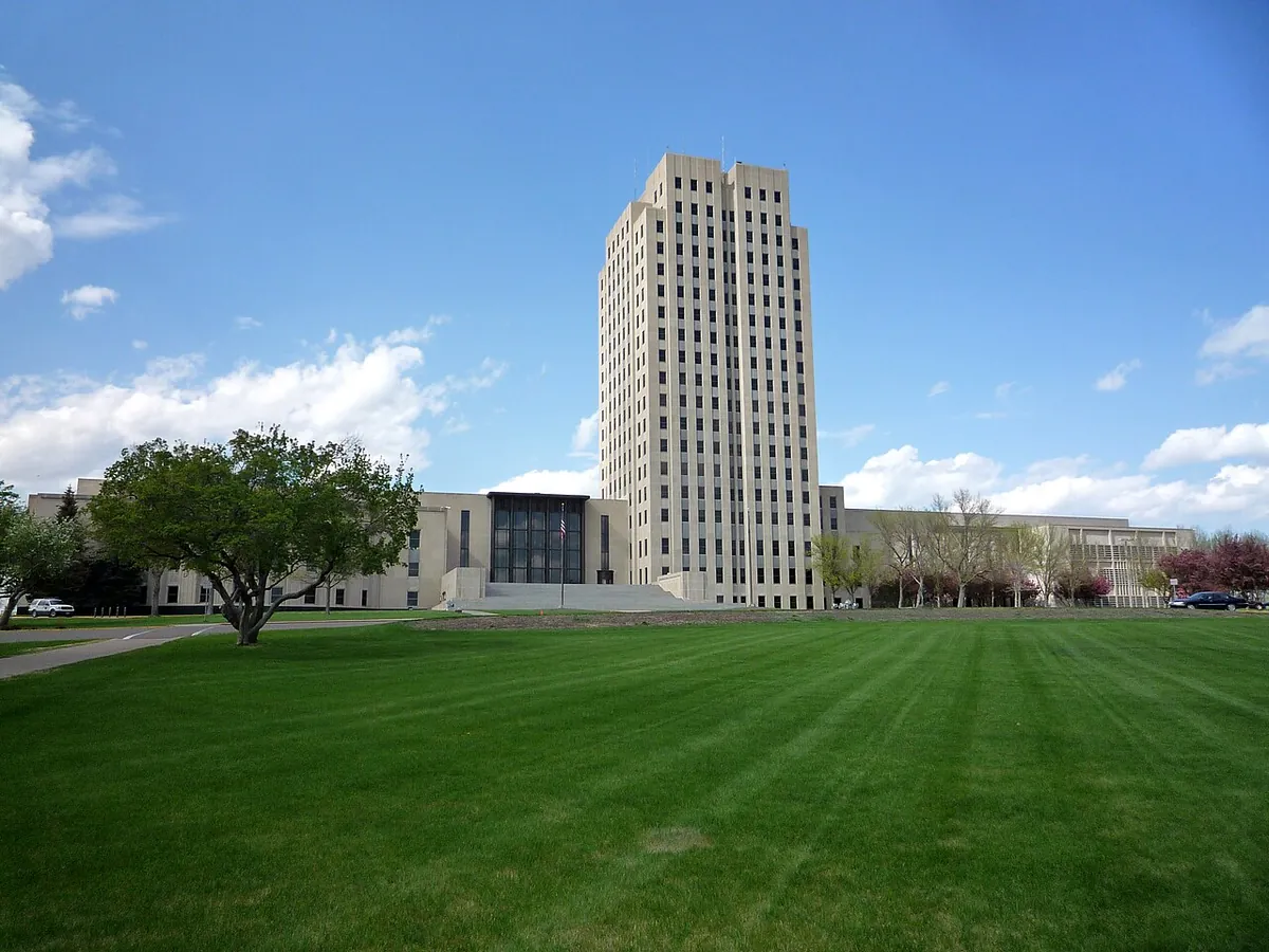 The North Dakota State Capitol in Bismarck, seen from outside