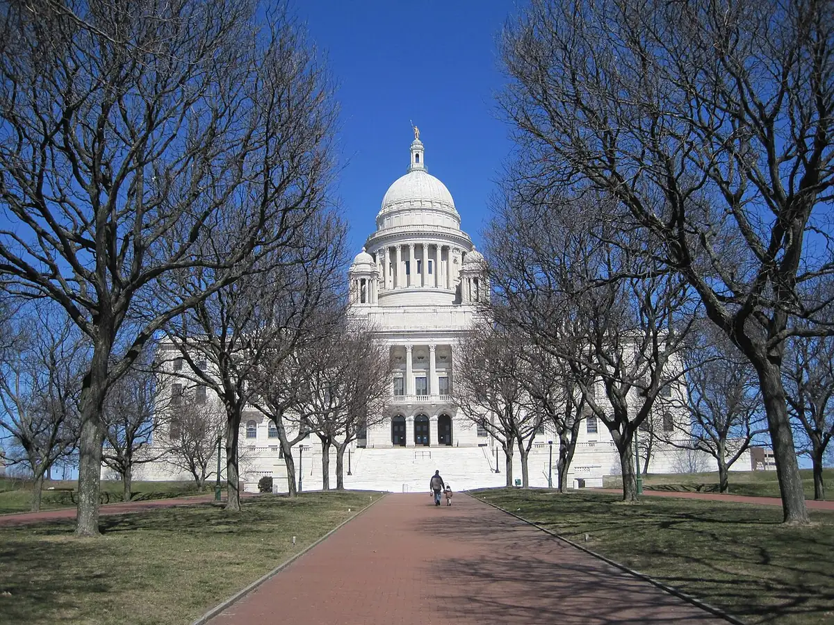 The Rhode Island State House in Providence, seen from outside