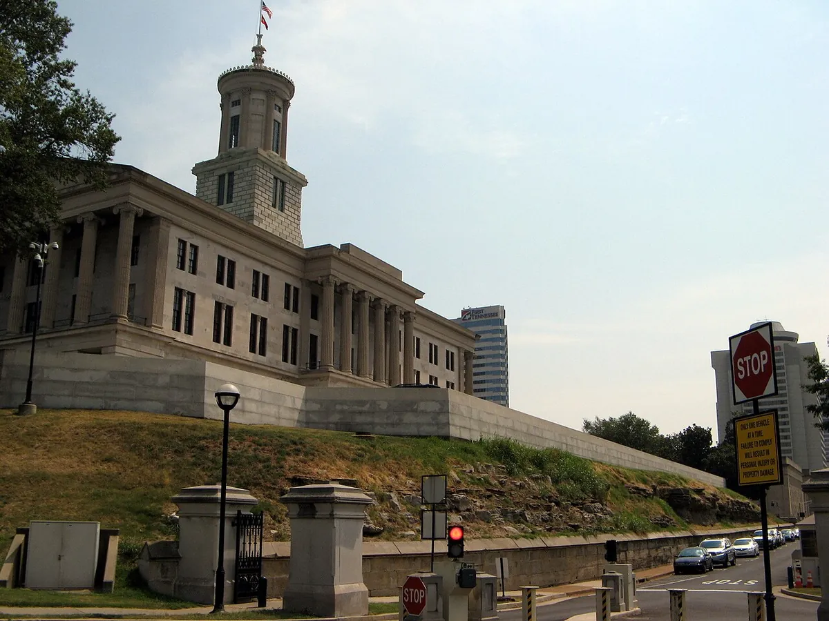 The Tennessee State Capitol in Nashville, seen from outside
